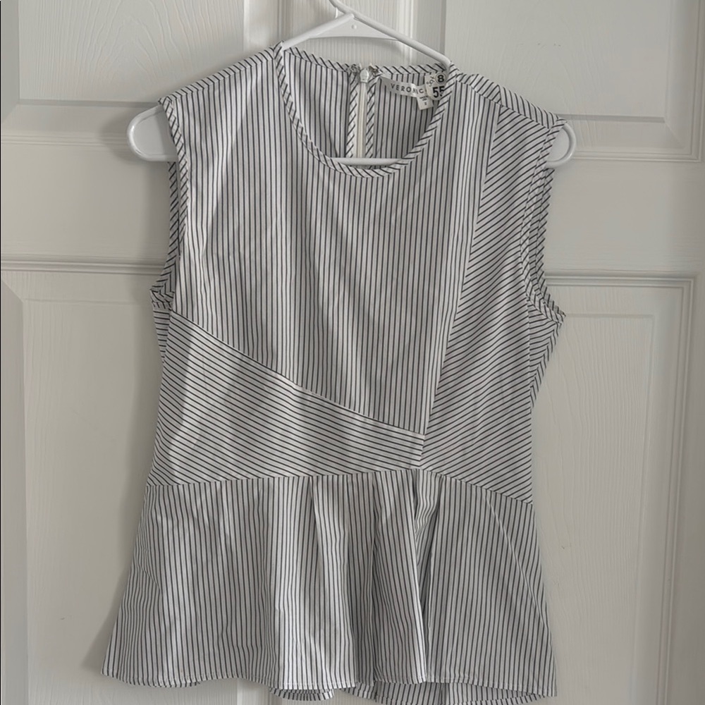 Veronica Beard Black and White Striped Sleeveless Top